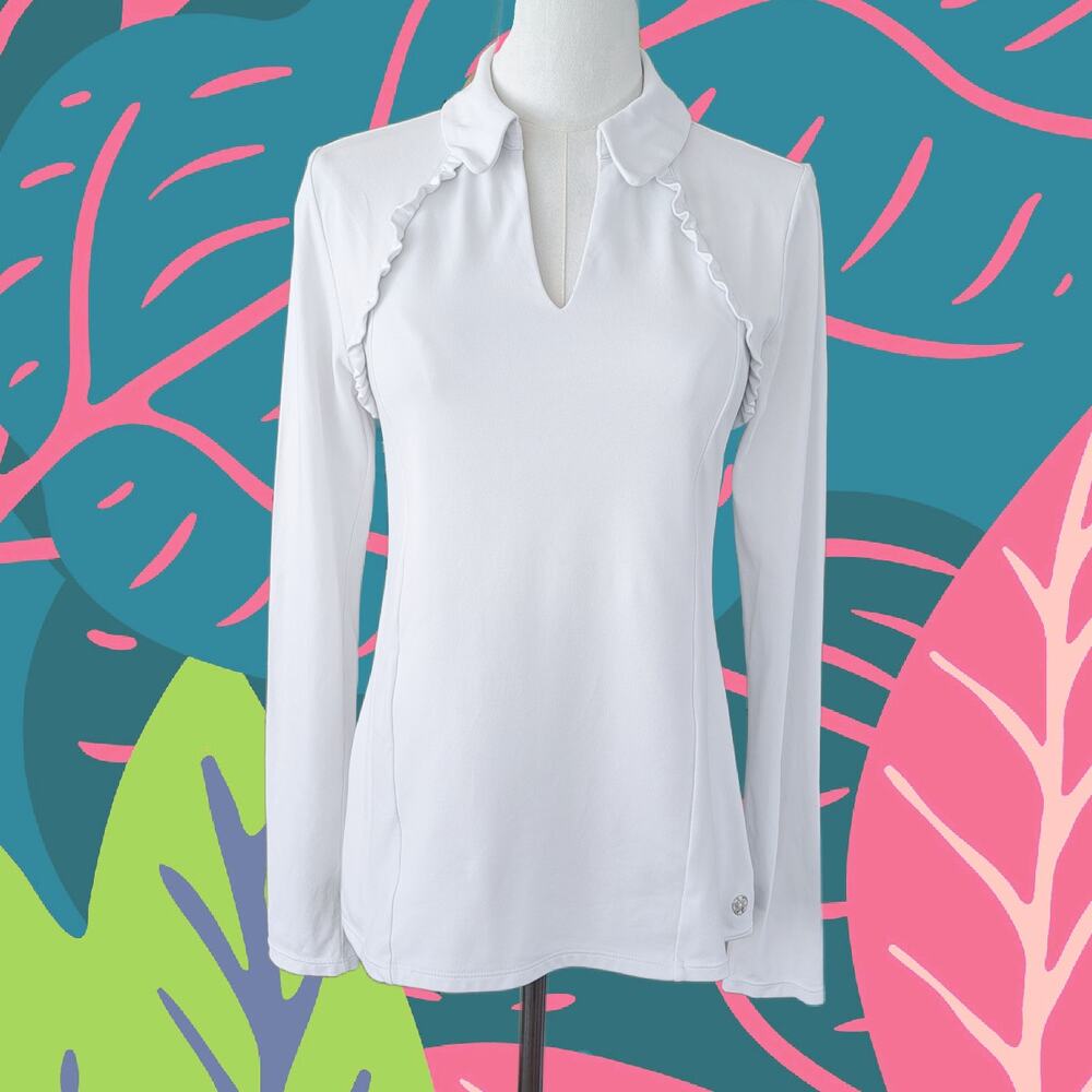 Lilly Pulitzer UPF 50+ Luxletic Martina Long Sleeve Polo Small White Golf - Picture 2 of 7